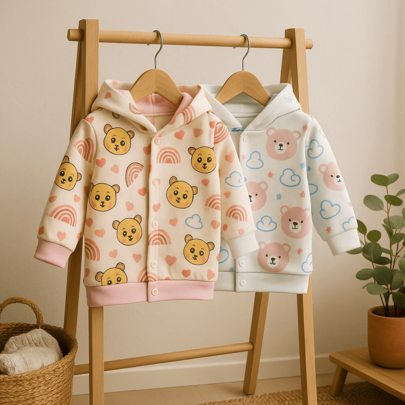 kit 2 casaco soft para bebe menina com capuz estampado RN a 7 meses - blusa para bebe feminino inverno