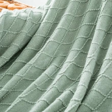1pc Sage Green Light Weight Knitted Throw Blanket, Suitable For Sofa, Bohemian Home Decor, Couch Living Room, 50" X 60"