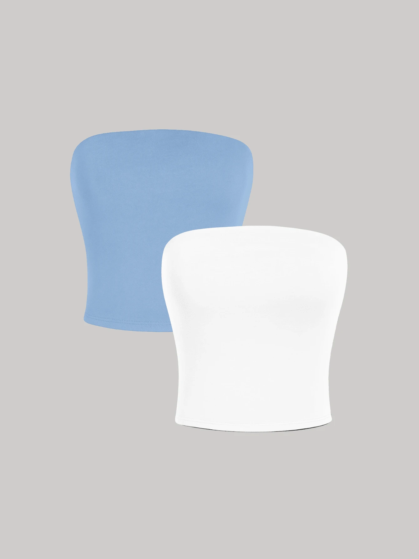 2 Women's Strapless Top Without Underwire Basic Double Layer Of Shaping Suplex - Baby Blue and White - View 1