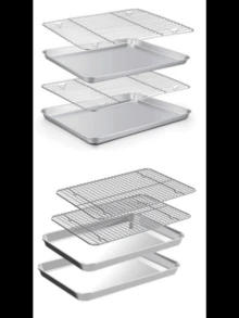 盘子套装万圣节不锈钢烤盘烤架冷却架套装、蒸锅和烤箱架、厨房和户外便携式烧烤盘、不粘表面、适合烤牛排、线性或网状滴水架，可用于烤箱和洗碗机。烹饪、返校、夏季、万圣节、圣诞节必备 - 彩色 - 查看 3