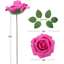 25Pcs Artificial Roses Flowers Fake Roses With Stems Real Touch Foam Flowers For DIY Wedding Bouquet Baby Shower Centerpiece Floral Arrangement Party Home Decor(Dark Red) - Hot Pink - View 7