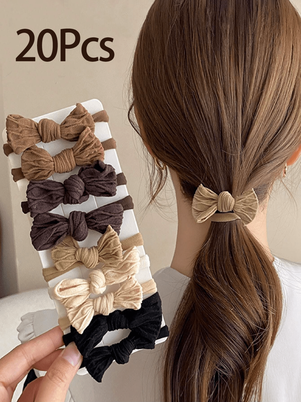 5/10/20pcs Coffee Color Bow Hair Scrunchies, Casual Minimalist Daily Accessories