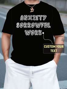 Customized Text Men's Plus Size T-Shirt, Personalized Design, Plus Size Men's Clothing, Loose Fit Plus Size Summer T-Shirt Customization, Upload Your Text/Birthday Wishes/Anything You Want To Say, Friend/Selfie/Family/LOGO/Pet Photo Customization, Birthday/Father's Day/Valentine's Day Holiday Customization, Team Outdoor Wear Customization, Personalized Graphic Crew Neck Loose Fit Plus Size Short Sleeve T-Shirt