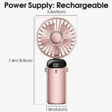 Portable Handheld Mini Fan, 800mAh Battery Operated Fan With LED Display, Handheld/Neck/Desk 3 In 1 Personal Small Fan, 90° Foldable Desk Fan With Base, 5 Speed Lash Fan Makeup Fan For Women