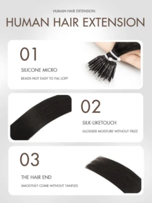 12-24 Inch Natural Black Nano Ring Hair Extensions, Nano Fusion Hair Extensions, Real Human Hair Pre-Bonded Cold Fusion Nano Ring Hair Extensions, Nano Bead Hair Extensions, Invisible Nano Ring Hair Extensions, Nano Hair Extensions, Create Natural Appearance - S1B - View 4