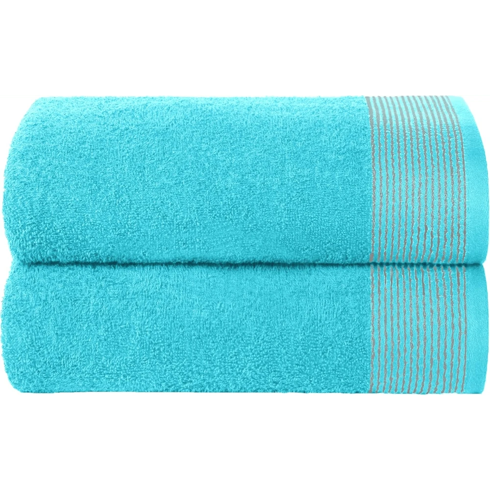Ultra Soft 2 Pack Oversized Bath Towel Set 28x55 Inches, 100% Cotton Large Bath Towels, Ultra Absorbant Compact Quickdry & Lightweight Towel, Ideal For Gym Travel Camp Pool - Brown - turquoise blue - View 1