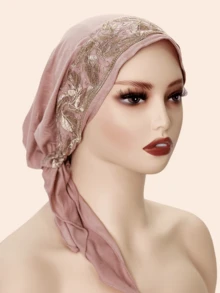 1 pieza Pañuelo para la cabeza de encaje bordado elástico de señora, pañuelo de moda de seda ultra suave con leche para protección diaria del cabello, gorro a prueba de polvo - Rosa - Ver 13