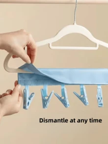 1pc Random Color Fabric Portable Folding Multi-Function Travel Clothes Hanger With Detachable Clip Design, Wardrobe Organizer For Underwear Sock Drying Rack Home Storage Solution - Multicolor - View 5