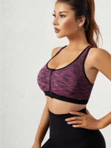 3pcs/Set Women's Wireless Sports Bra, Quick Dry, Shock Resistant, Zipper Front Yoga Padless Racerback Top - Multicolor - View 7