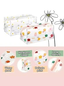 2 Stück Reise-Kulturtasche Set, ideal für den Schulstart. Diese kompakte und stilvolle Makeup-Tasche und tragbare Kulturtasche sind für die täglichen Reisen und den Urlaub von Frauen geeignet. Großvolumige, farbenfrohe Blumenmuster PVC Makeup-Tasche, transparente tragbare Reise-Plastik-Reißverschlusstasche, multifunktionale Kulturtasche-Organizer, Makeup-Tasche/Hautpflege-Tasche, Kulturtasche, Weihnachtsgeschenk, kleine Tasche/Clutch/Handtasche für Frauen, Kosmetik-Organizer, Make-up-Pinsel-Organizer, Mini-Organizer, Großraum-Organizer, Weihnachtsgeschenk, Frauengeschenkempfehlung. - Verschiedenfarbig - Übersicht 6