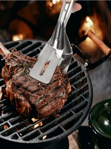 2-In-1 Stainless Steel Multipurpose Fish Spatula - Premium Stainless Steel Fish Spatula And Tongs - Non-Stick, Heat Resistant, Multifunctional Kitchen Tool For Frying Fish, Flipping And Steak Handling - Suitable For Home And Restaurant Kitchen, Fish Frying Spatula, Outdoor Grill Tool, BBQ Spatula, BBQ Tongs