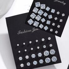 48 件/24 件朋克街头嘻哈方形和圆形立方氧化锆耳钉套装，男女通用时尚珠宝，适合圣诞节、情人节、新年礼物 - 銀色 - 查看 3