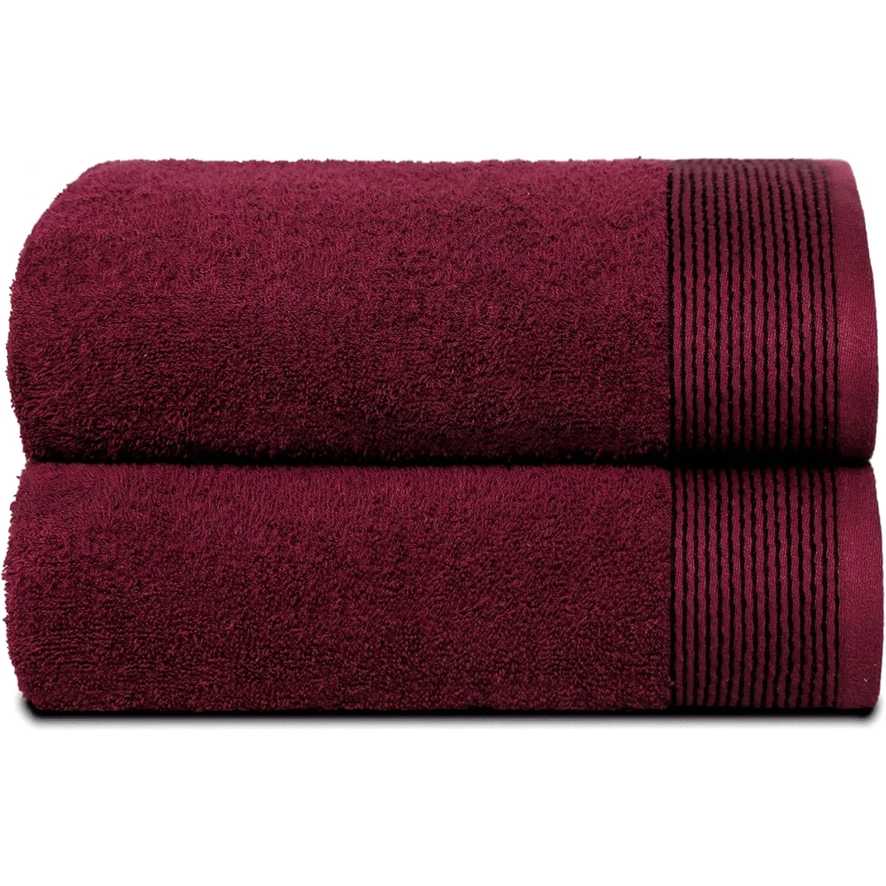 Ultra Soft 2 Pack Oversized Bath Towel Set 28x55 Inches, 100% Cotton Large Bath Towels, Ultra Absorbant Compact Quickdry & Lightweight Towel, Ideal For Gym Travel Camp Pool - Brown - 勃根地紅 - 查看 1