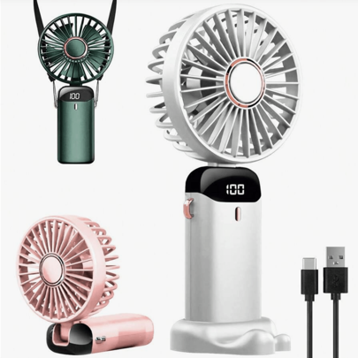 Mini ventilador portátil de mão, ventilador operado por bateria de 800 mAh com tela de LED, ventilador pequeno pessoal 3 em 1 de mão/pescoço/mesa, ventilador de mesa dobrável de 90° com base, ventilador de cílios de 5 velocidades, ventilador de maquiagem para mulheres