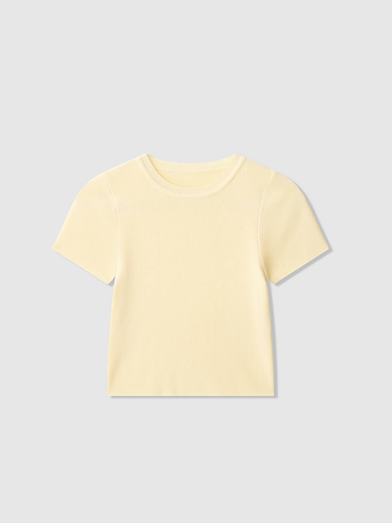 Women's Butter Yellow Short Sleeve Casual Knit Cropped Tee, Summer - Yellow - View 1