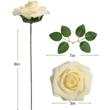 25Pcs Artificial Roses Flowers Fake Roses With Stems Real Touch Foam Flowers For DIY Wedding Bouquet Baby Shower Centerpiece Floral Arrangement Party Home Decor(Dark Red) - Light Champagne - 查看 5