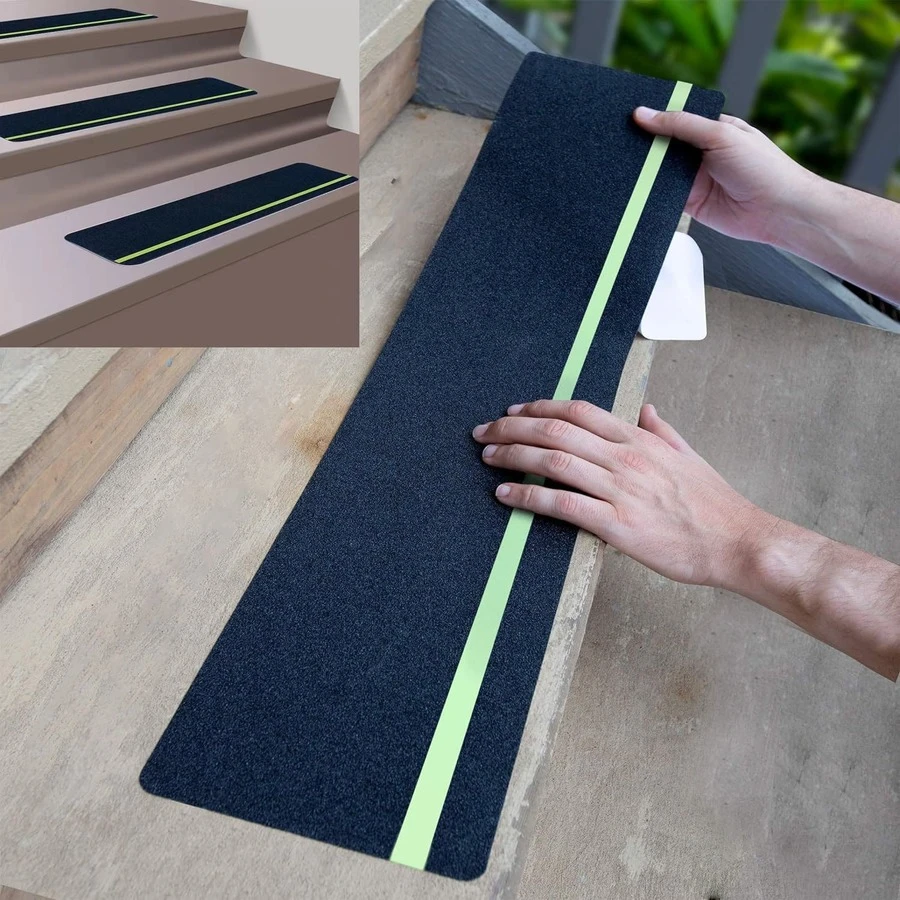 1pc/5pcs Stair Treads Anti-Slip Strips, Matte PET Universal Adhesive Tape For Stairs, Glow-In-The-Dark Anti-Slip Anti-Fall Stickers - green night light - View 1