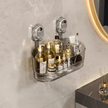 1 pieza Estante de almacenamiento con ventosa de plástico enchapado, cesta colgante para gel de ducha/artículos de tocador/cosméticos para baño, organizador de pared para volver a la escuela