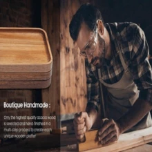 1pc Wooden Tray, Rectangular Wooden Serving Tray, Small Farmhouse Centerpiece - For Breakfast, Desserts, Breads, Snacks, Sushi, Multipurpose Platter, Food Tray, Decorative Tray, Durable Tea Tray, Suitable For Home, Kitchen, Dining, Hotel, Home Decor, Kitchen Supplies, Table Decoration - Rust Brown - View 8