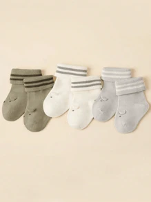 4 Pairs Baby Cute Ear Design Socks, Striped Breathable Socks For Infant Boys And Girls