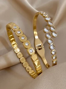 Juego de pulseras de acero inoxidable chapado en oro de 18 quilates con cristales de circonio cúbico para mujeres y niñas, regalo para el Día de la Madre, accesorio para bodas y fiestas, regalo para maestros, graduación, pulsera bohemia elegante para verano, viajes y festivales, para fiestas diarias, accesorios para rave/baile de graduación, joyería dorada amarilla