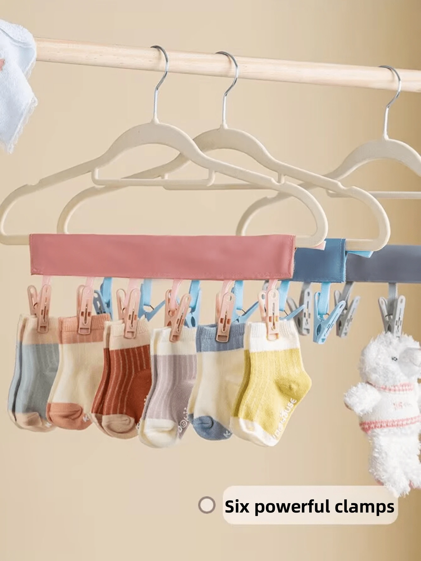 1pc Random Color Fabric Portable Folding Multi-Function Travel Clothes Hanger With Detachable Clip Design, Wardrobe Organizer For Underwear Sock Drying Rack Home Storage Solution - Multicolor - View 1
