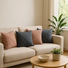 Kit Of 4 Draped Suede Cushion Covers 45x45 With Invisible Zipper - 2 Hồng + 2 Xám. - Xem 2