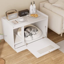 White Cat Litter Box Enclosure,Hidden Litter Box Furniture With Top Side Fence,Wooden Pet House Side End Table, Storage Cabinet Bench For Living Room,,Bedroom, Fit Most Of Litter Box-6429 - Multicolor - View 7