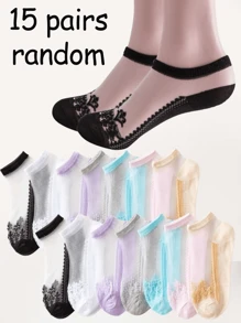 6 Pares de Meias Transparentes de Seda de Vidro para Mulheres, Meias de Cor Sólida Respiráveis de Cano Baixo, Transparentes, Adequadas para Primavera, Verão, Casual e Uso Diário