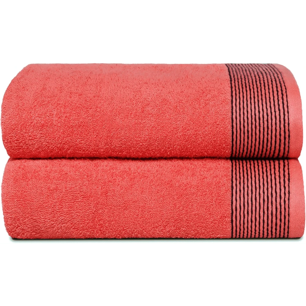 Ultra Soft 2 Pack Oversized Bath Towel Set 28x55 Inches, 100% Cotton Large Bath Towels, Ultra Absorbant Compact Quickdry & Lightweight Towel, Ideal For Gym Travel Camp Pool - Brown - Coral Orange - View 1