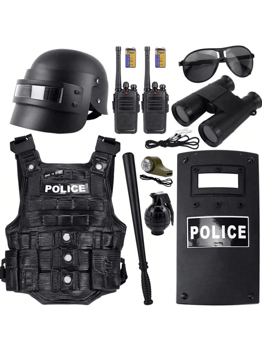 7PC Police Costume Set - Soft Bullet Realistic Police Toys - Full 3-Level Protection Gear Set - Birthday Gift - Holiday Gift - Cosplay Costume Props - Party Props