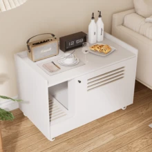 White Cat Litter Box Enclosure,Hidden Litter Box Furniture With Top Side Fence,Wooden Pet House Side End Table, Storage Cabinet Bench For Living Room,,Bedroom, Fit Most Of Litter Box-6429 - Multicolor - View 6
