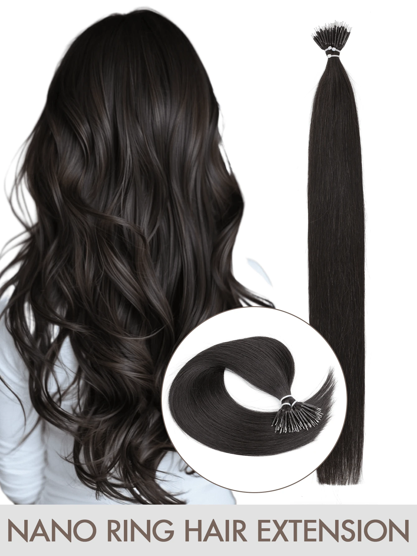 12-24 Inch Natural Black Nano Ring Hair Extensions, Nano Fusion Hair Extensions, Real Human Hair Pre-Bonded Cold Fusion Nano Ring Hair Extensions, Nano Bead Hair Extensions, Invisible Nano Ring Hair Extensions, Nano Hair Extensions, Create Natural Appearance