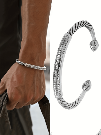 1 件男士时尚合金手链，带设计，男士雕刻合金手链，带愿望和护身符，开口男士手链，适合作为男女珠宝礼物