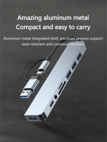 1 个 8 合 1 USB/Type-C 双接口集线器、USB3.0 电脑适配器、USB 充电器、办公室 USB 扩展坞、电源适配器、电脑和移动配件、5V 0.5A USB 充电站、带 USB 3.0、USB 2.0、SD/TF 读卡器、Type-C 3.1、麦克风/音频端口、PD 2.0/3.0 快速充电，适用于笔记本电脑、Pro、iMac、iPad Pro 和其他 USB-C 设备