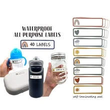 40 件防水婴儿姓名标签、可洗奶瓶标签、可重复使用自粘标签贴纸（自覆膜可书写）适用于日托 - 彩虹 - 查看 8