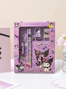 Sanrio Set de caja de regalo con personaje de dibujos animados de Sanrio Hello Kitty y Kuromi, incluye lápiz, cuaderno, sacapuntas, estuche de lápices, regla y borrador, , regalos de vuelta a la escuela