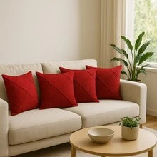 Kit Of 4 Draped Suede Cushion Covers 45x45 With Invisible Zipper - 4 Red - View 2