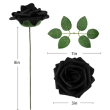 25Pcs Artificial Roses Flowers Fake Roses With Stems Real Touch Foam Flowers For DIY Wedding Bouquet Baby Shower Centerpiece Floral Arrangement Party Home Decor(Dark Red) - Black - View 7