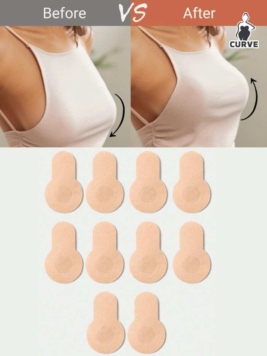 10pcs (10cm Diameter) Brand New Plus Size Reusable Invisible Non-Slip Breast Lifting Tape For Large Breasts, Anti-Glare Breast Patches And Sagging Prevention Disposable Stretch Non-Woven Nipple Patches- Sizes Fit A B C Cup
