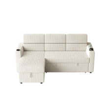 Sofá cama de pana de 85 pulgadas, sofá cama de 3 plazas con chaise longue y almacenamiento, reposabrazos cuadrados con 2 portavasos y puerto de carga USB, sofá cama extensible para la sala de estar-2186 - Multicolor - Ver 7