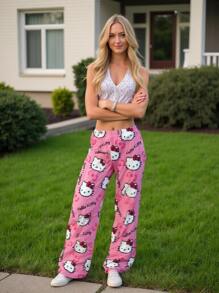 Sanrio 1 Peça da Série de Personagens Sanrio - Calça para Meninas Adolescentes. Calça Folgada Feminina, Estilo Cartoon & Calça de Pijama de Verão Fofa. Excluindo Manga Curta. É um Vestuário Casual Doméstico Que Também Pode Ser Usado Externamente.
