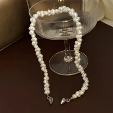 Asymmetrical Faux Pearl Vintage French Twisted Faux Pearl Choker Necklace, Versatile Collar Jewelry