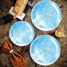 Zestaw 10/20/80 szt. dekoracji na imprezę w kształcie płatka śniegu, zawiera talerze imprezowe 7/9 cala, serwetki, kubki, odpowiednie na przyjęcie urodzinowe, spotkania rodzinne, piknik na świeżym powietrzu, wesele, ceremonię zaręczynową