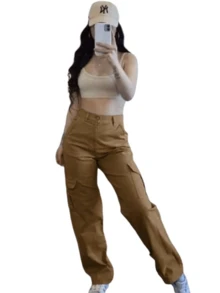 Pantalón de Cargo para Dama.  Casual.  Cómodo. - Caqui - Ver 1