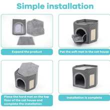 Cat Houses For Indoor Cat Cave For Pet Cat House With Scratch Pad, Foldable Cat Hideaway,