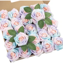 25Pcs Artificial Roses Flowers Fake Roses With Stems Real Touch Foam Flowers For DIY Wedding Bouquet Baby Shower Centerpiece Floral Arrangement Party Home Decor(Dark Red) - Whimsical Blush - View 1
