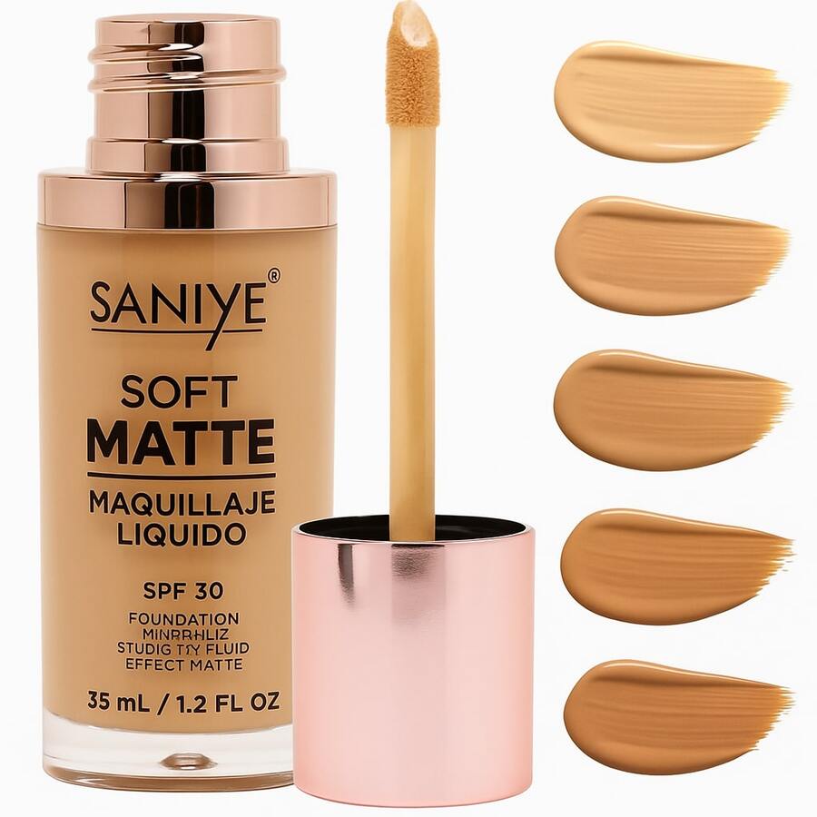 Base de Maquillaje Líquido Saniye Soft Matte con SPF 30, Acabado Mate Natural, Alta Cobertura, Tonos Variados, Larga Duración, Maquillaje Facial para Todo Tipo de Piel, Fórmula Ligera, No Grasosa, Base Profesional para Rostro, Ideal para Uso Diario, Cosméticos para Mujer, Hidratante con Protección Solar, Aplicador en Varita, Maquillaje de Alta Definición, Tono Uniforme, Control de Brillo, Look Natural, Base Suave con Efecto Segunda Piel, Cosméticos Faciales, Maquillaje en Líquido, Producto de Belleza para Cutis Graso y Mixto, Maquillaje de Larga Duración - 3 - Ver 1