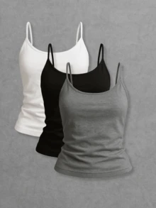 Kit Of 3 Women's Tank Tops Without Padded Underwire, Super Light Straps - White, Black and Gray - View 1