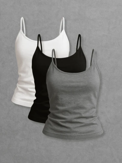 Kit 3 Blusa Femininas Alça Fina sem Bojo Justinha Leve